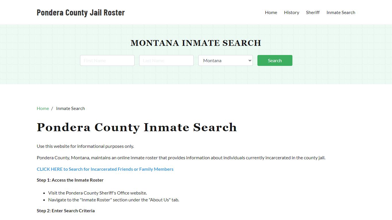 Pondera County, MT Detainee Lookup