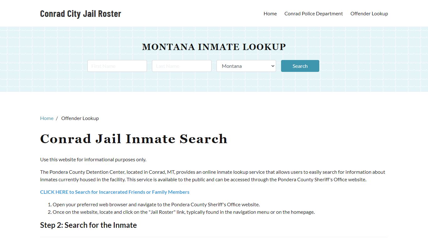 Conrad, MT Detainee Lookup - Conrad City Jail