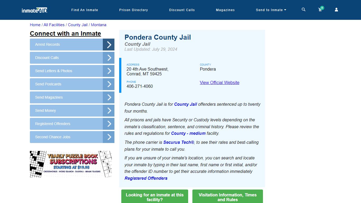 Pondera County Jail - Inmate Locator