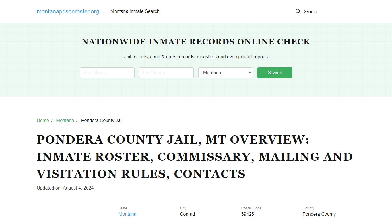 Pondera County Jail, MT: Offender Search, Visitation & Contact Info